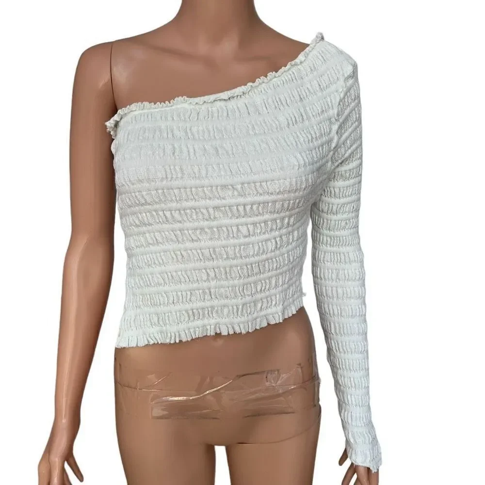 Free People Jasmine One Shoulder knit Top off White Size L stretch